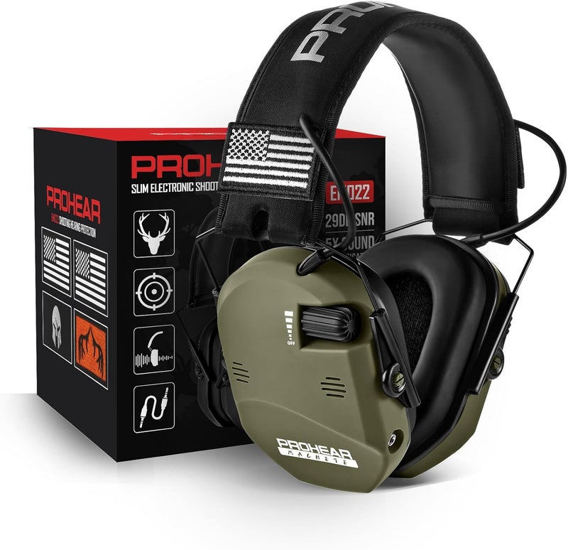 PROHEAR 022 Electronic Ear Protection for Shooting & Hunting - 29dB SNR Noise Reduction, 5X Sound Amplification, 4 Omnidirectional Microphones, HD Speakers - Gun Range Hearing Protection Muffs,Green - Image 1